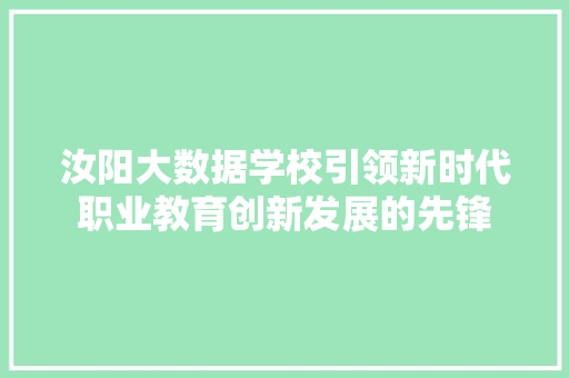 汝阳大数据学校引领新时代职业教育创新发展的先锋