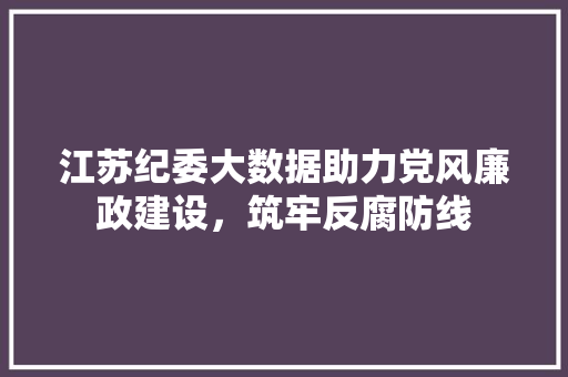 江苏纪委大数据助力党风廉政建设，筑牢反腐防线
