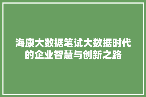 海康大数据笔试大数据时代的企业智慧与创新之路