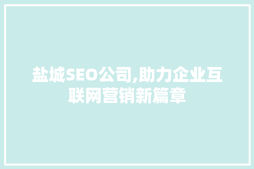 盐城SEO公司,助力企业互联网营销新篇章