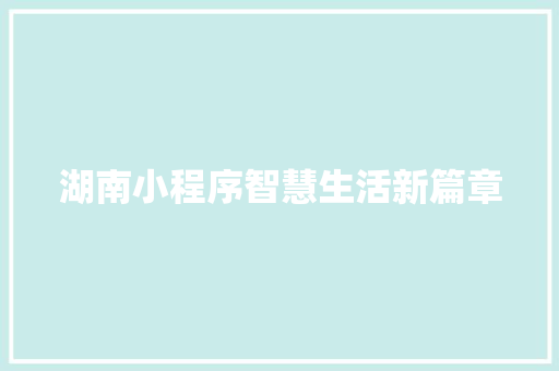 湖南小程序智慧生活新篇章