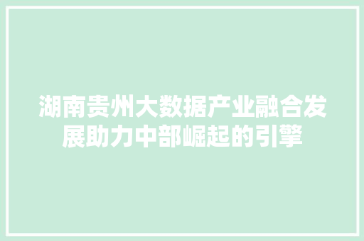 湖南贵州大数据产业融合发展助力中部崛起的引擎