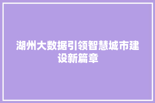 湖州大数据引领智慧城市建设新篇章