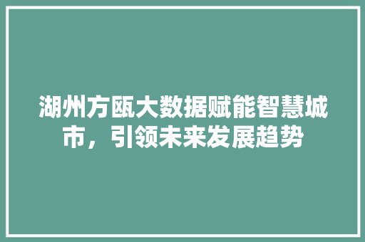 湖州方瓯大数据赋能智慧城市，引领未来发展趋势
