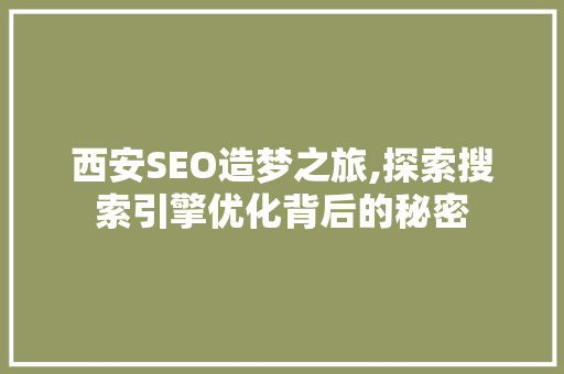 西安SEO造梦之旅,探索搜索引擎优化背后的秘密 网站建设