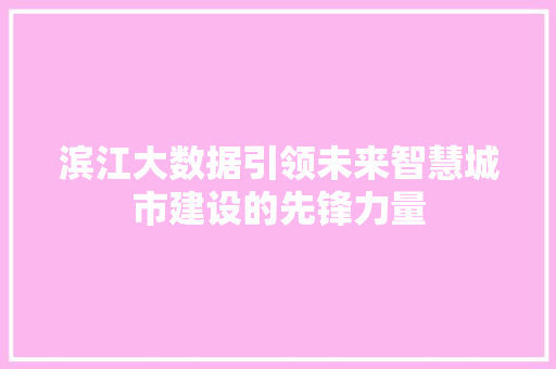 滨江大数据引领未来智慧城市建设的先锋力量