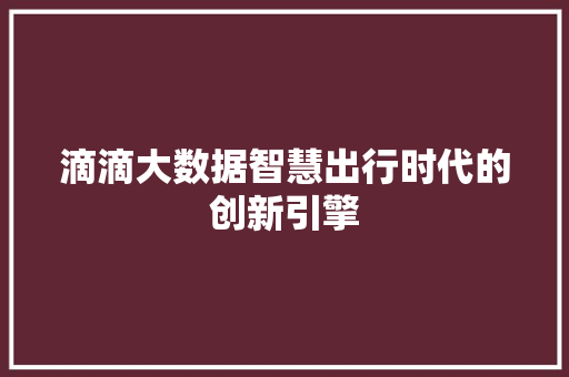 滴滴大数据智慧出行时代的创新引擎