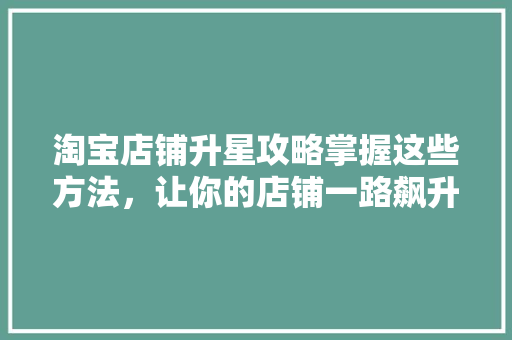淘宝店铺升星攻略掌握这些方法，让你的店铺一路飙升！