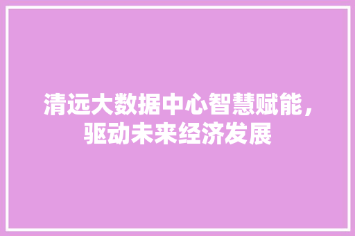 清远大数据中心智慧赋能，驱动未来经济发展
