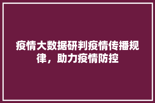 疫情大数据研判疫情传播规律，助力疫情防控