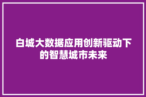 白城大数据应用创新驱动下的智慧城市未来