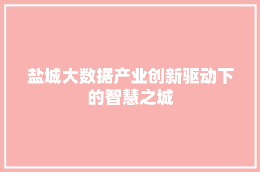 盐城大数据产业创新驱动下的智慧之城