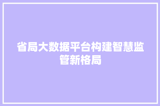 省局大数据平台构建智慧监管新格局