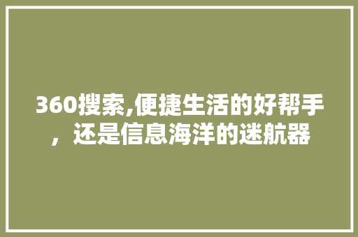 360搜索,便捷生活的好帮手，还是信息海洋的迷航器 前端技术