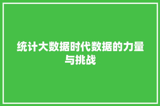 统计大数据时代数据的力量与挑战
