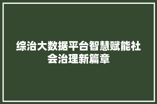 综治大数据平台智慧赋能社会治理新篇章
