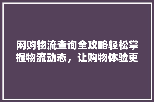 网购物流查询全攻略轻松掌握物流动态，让购物体验更无忧