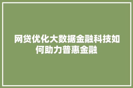 网贷优化大数据金融科技如何助力普惠金融