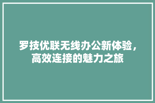 罗技优联无线办公新体验，高效连接的魅力之旅