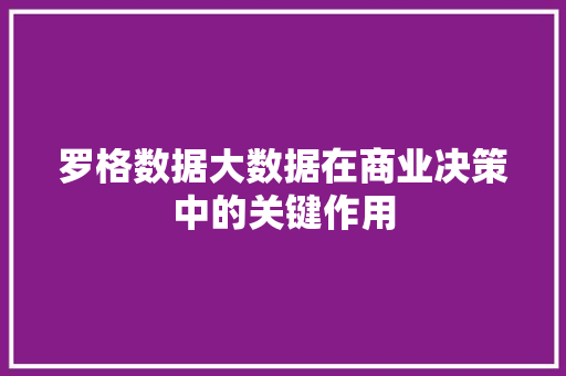 罗格数据大数据在商业决策中的关键作用