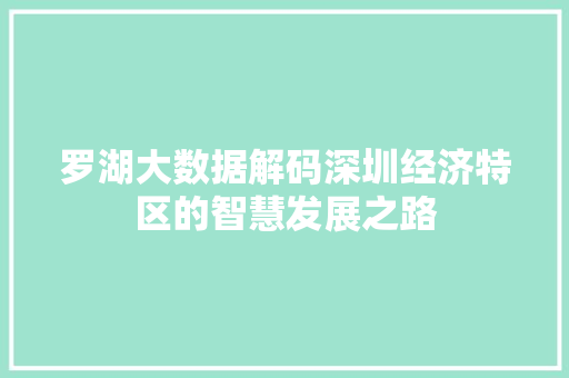 罗湖大数据解码深圳经济特区的智慧发展之路
