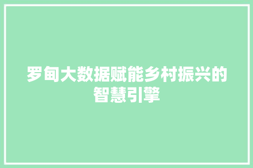 罗甸大数据赋能乡村振兴的智慧引擎