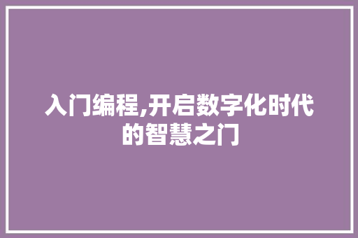 入门编程,开启数字化时代的智慧之门