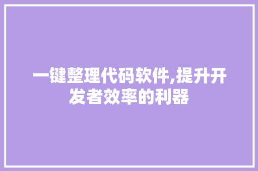 一键整理代码软件,提升开发者效率的利器 项目报告