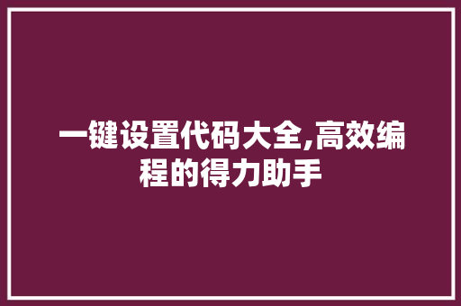 一键设置代码大全,高效编程的得力助手 前端技术
