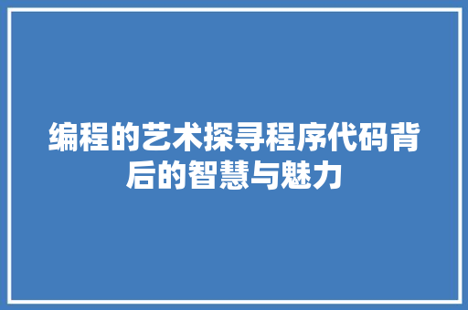 编程的艺术探寻程序代码背后的智慧与魅力