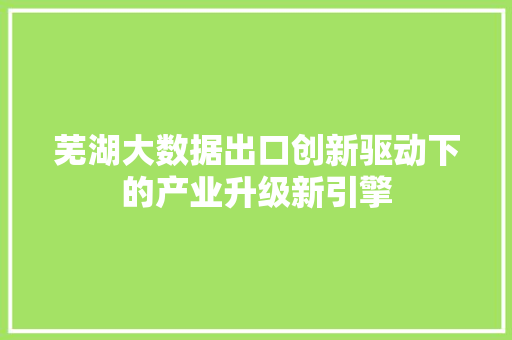 芜湖大数据出口创新驱动下的产业升级新引擎