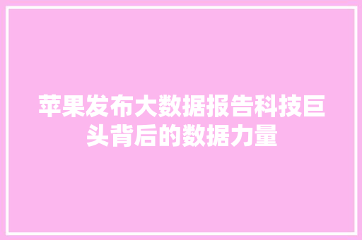 苹果发布大数据报告科技巨头背后的数据力量