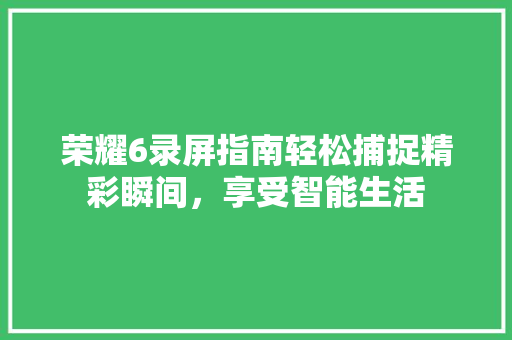 荣耀6录屏指南轻松捕捉精彩瞬间，享受智能生活