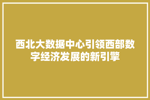 西北大数据中心引领西部数字经济发展的新引擎
