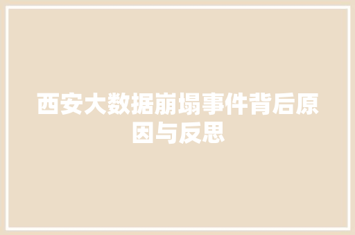 西安大数据崩塌事件背后原因与反思