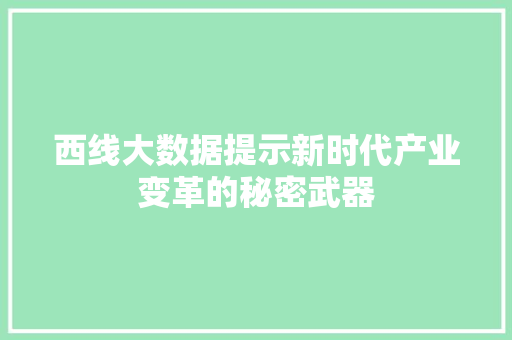 西线大数据提示新时代产业变革的秘密武器