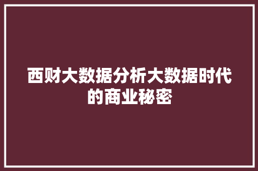 西财大数据分析大数据时代的商业秘密