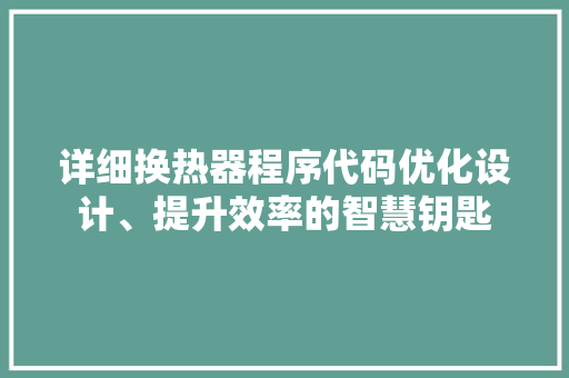 详细换热器程序代码优化设计、提升效率的智慧钥匙