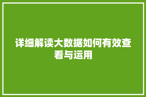 详细解读大数据如何有效查看与运用