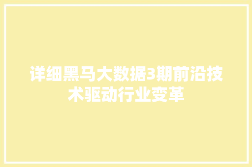 详细黑马大数据3期前沿技术驱动行业变革