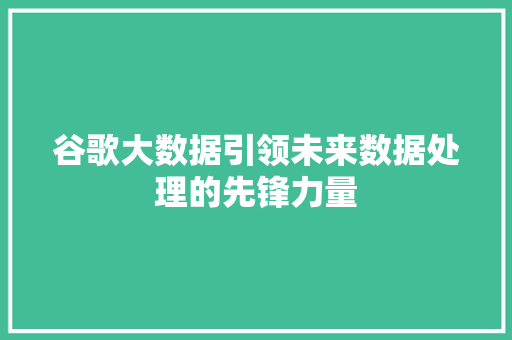 谷歌大数据引领未来数据处理的先锋力量