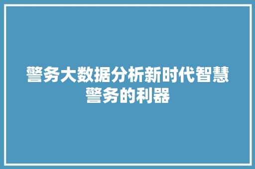 警务大数据分析新时代智慧警务的利器