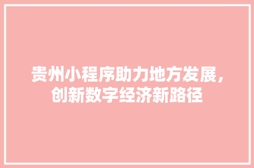贵州小程序助力地方发展，创新数字经济新路径