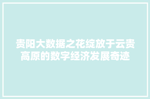 贵阳大数据之花绽放于云贵高原的数字经济发展奇迹
