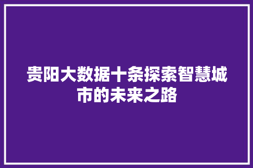 贵阳大数据十条探索智慧城市的未来之路