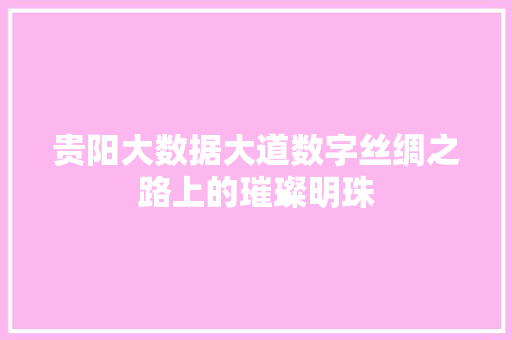 贵阳大数据大道数字丝绸之路上的璀璨明珠