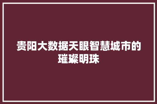 贵阳大数据天眼智慧城市的璀璨明珠