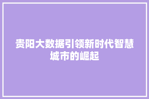 贵阳大数据引领新时代智慧城市的崛起