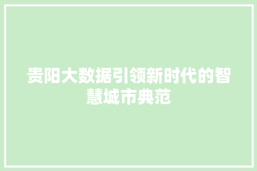 贵阳大数据引领新时代的智慧城市典范
