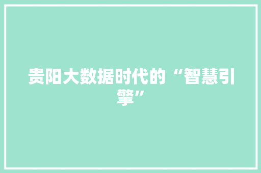 贵阳大数据时代的“智慧引擎”